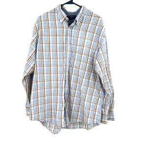 Saddlebred size large plaid‎ button down long sleeve shirt blue brown
